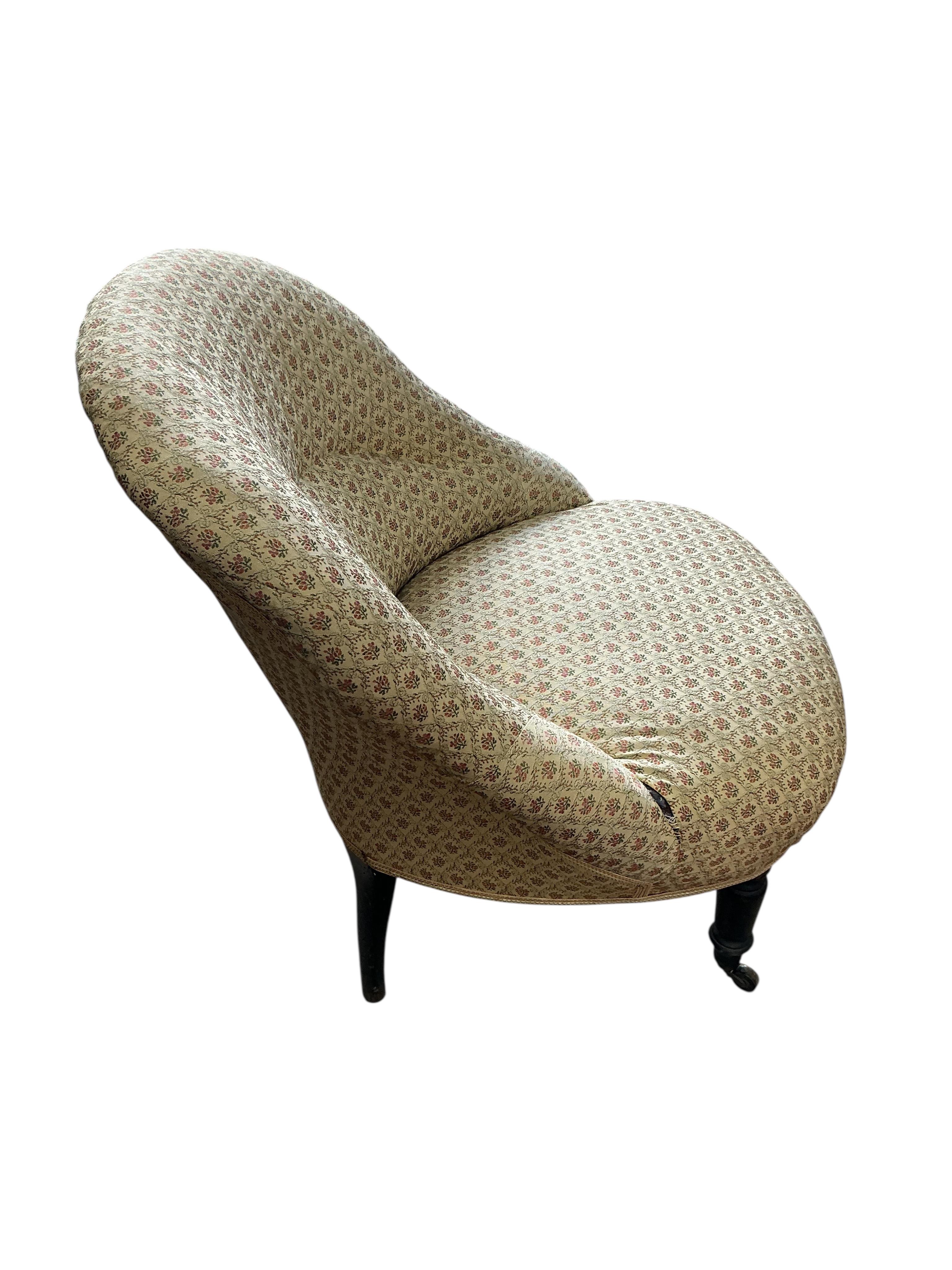 A pair of 19th century French upholstered spoon back chairs, width 60cm, depth 56cm, height 74cm
